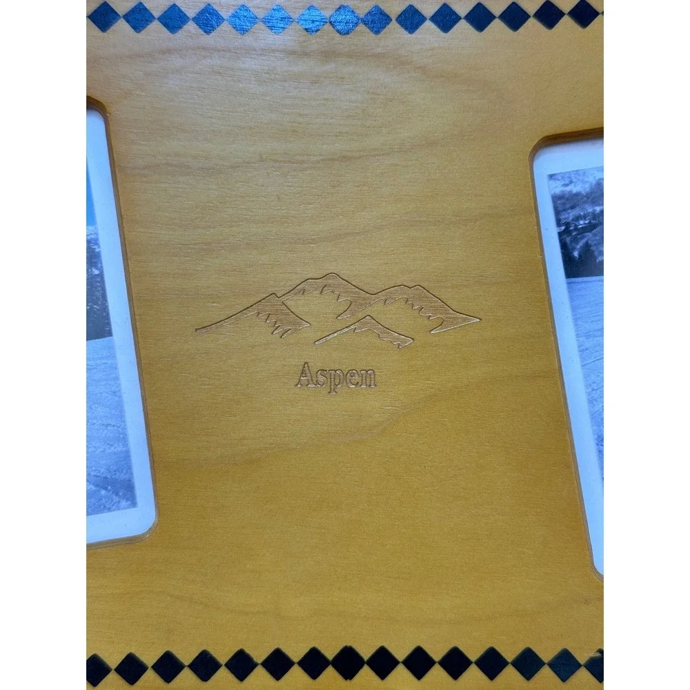 Aspen Snowboard‎ Photo Frame Brown Wood Double Picture Wall Decor Souvenir